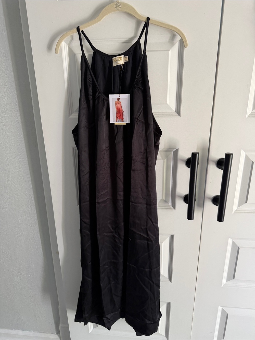 Nation Los Angeles Satin Black Slip Maxi Dress - XXL